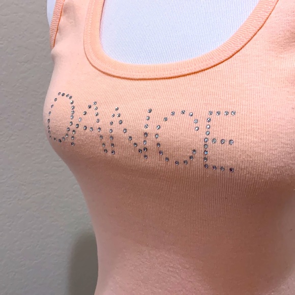 NWT Peach Rhinestoned “DANCE” Tank top - Picture 6 of 17
